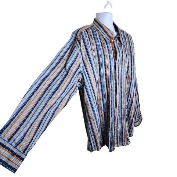 Robert Graham Striped Button Up Dress Shirt Multi Mens Size 3XL Blue Flip Cuff - Picture 2 of 12